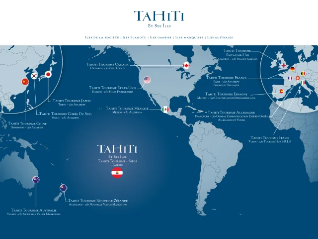 Carte des représentations de Tahiti Tourisme dans le monde